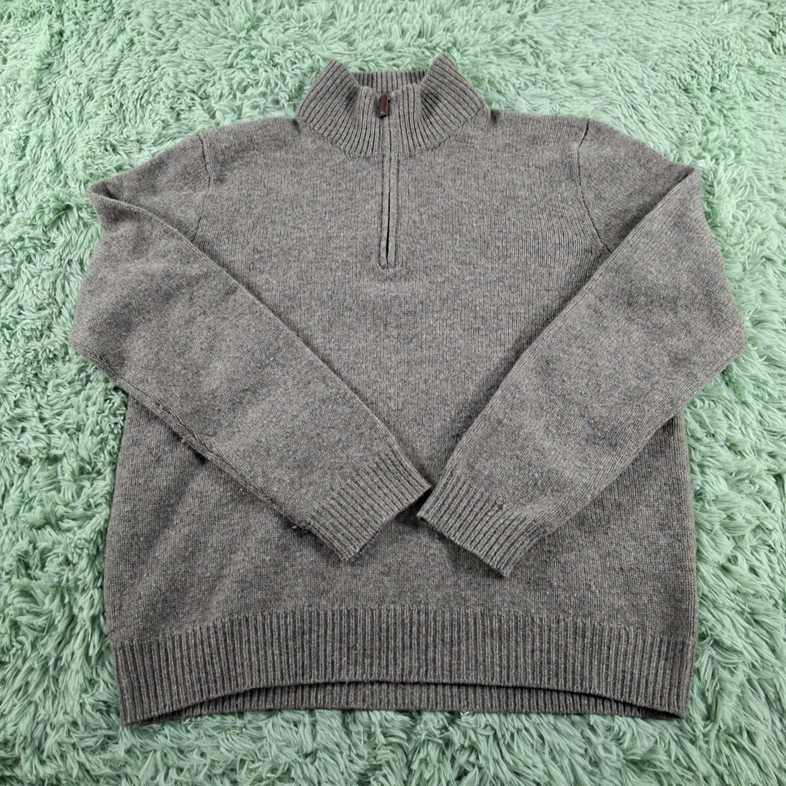 Polo Ralph Lauren Quarter Zip Sweater 100 Wool Mens Gray Large